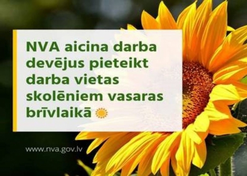 NVA aicina darba devējus pieteikt darba vietas skolēniem vasaras brīvlaikā